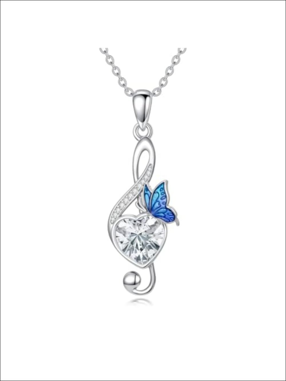 Sterling Silver Music Note Birthstone Necklace for Women